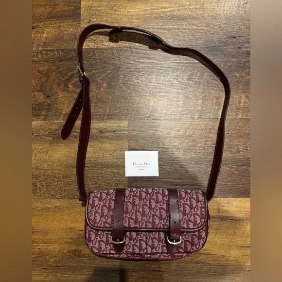 Dior Burgundy Monogram Crossbody Satchel Messenger Bag - Picture 1 of 16